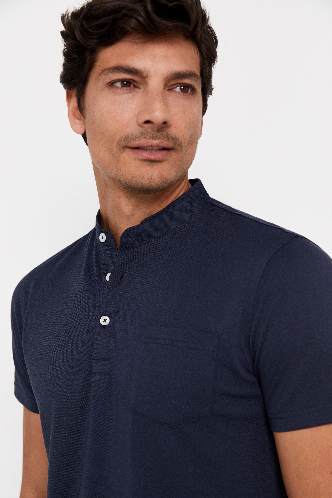 Camisa polo Coolmax com gola mandarim - Azul marinho