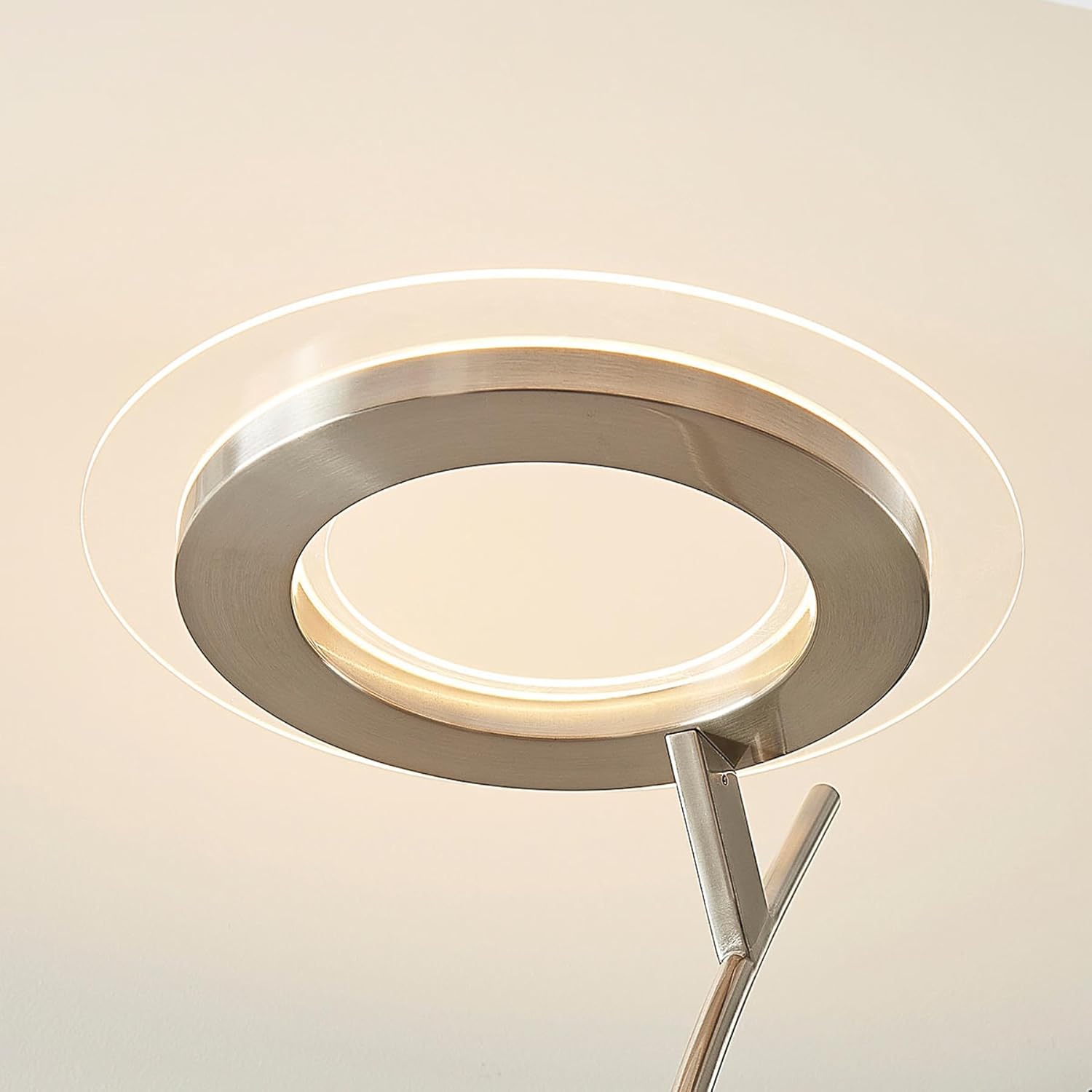 Lindby LED Stehlampe, Deckenfluter dimmbar mit Touchdimmer Standleuchte nickel satiniert 1x 30W warmweiß 3000K Stehleuchte Wohnzimmer