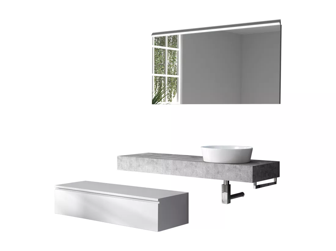 Ensemble de salle de bain 5 pièces ASTRA chêne ciment/blanc