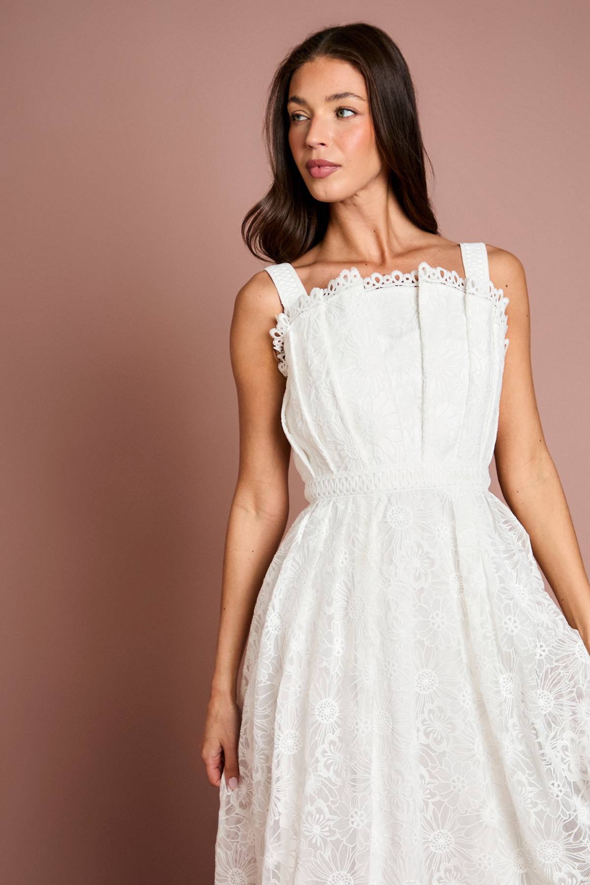 Coast Robe Midi En Dentelle À Corsage Éventail