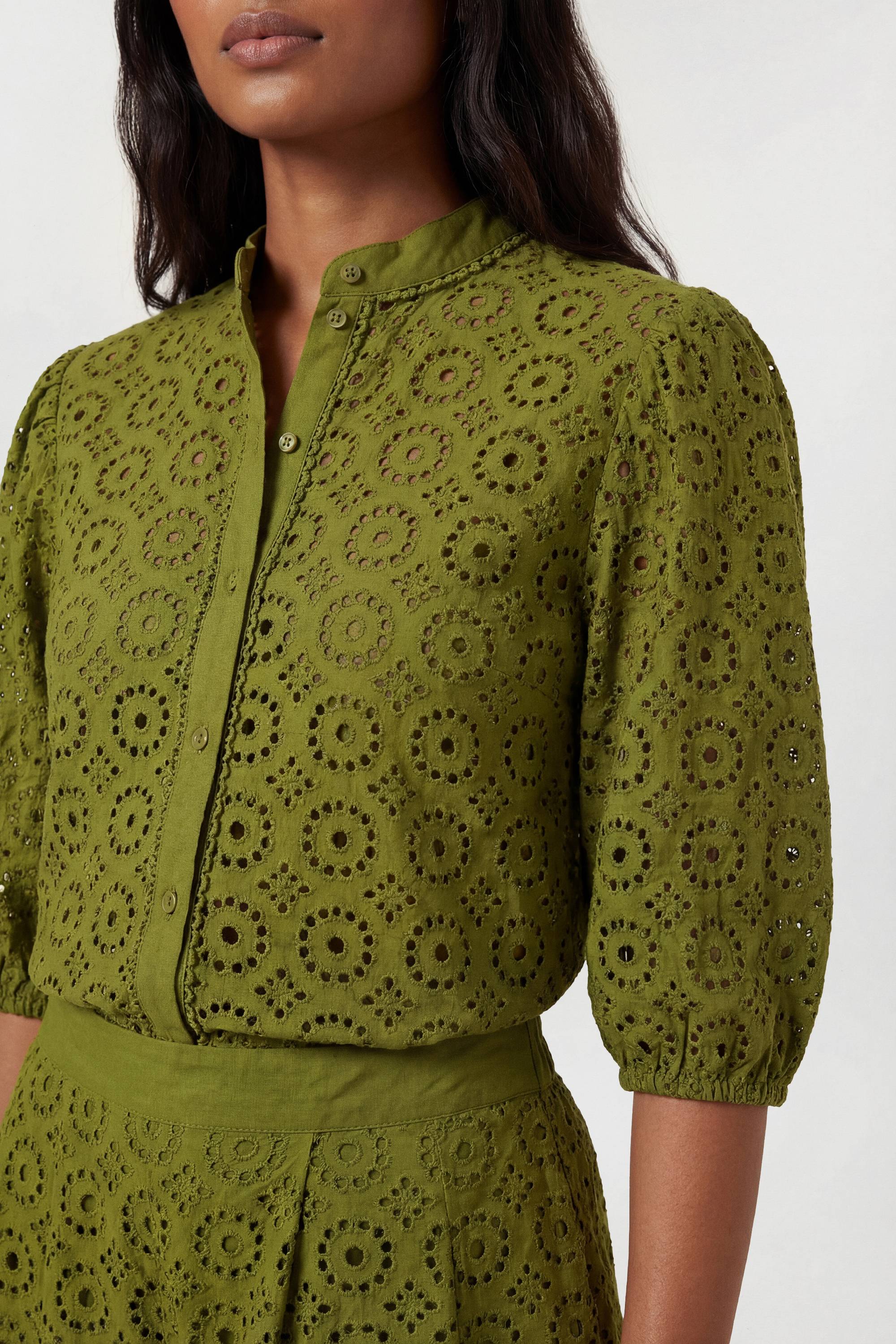 KarenMillen Chemisier Broderie Anglaise En Coton Tissé À Manches Courtes