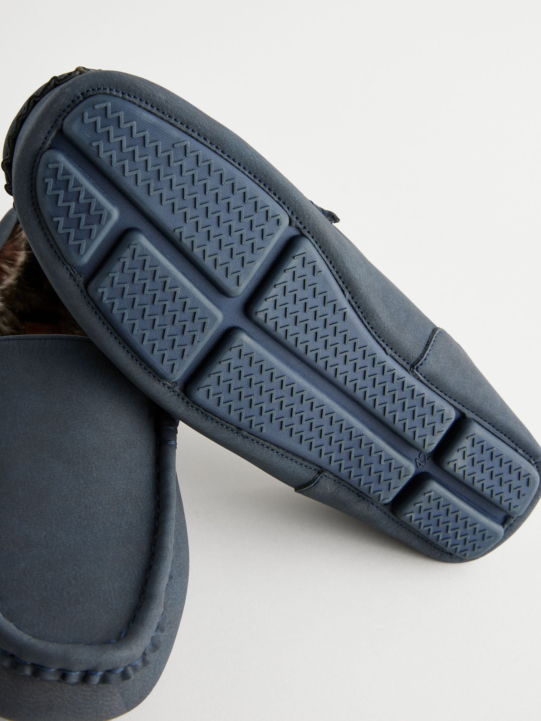 Donkerblauw - Moccasinpantoffels met voering van imitatiebont