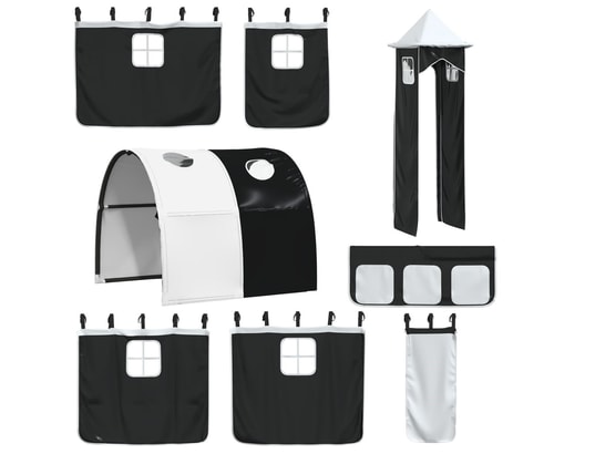 VIDAXL - Rideaux pour lit mezzanine avec tunnel et tour blanc et noir