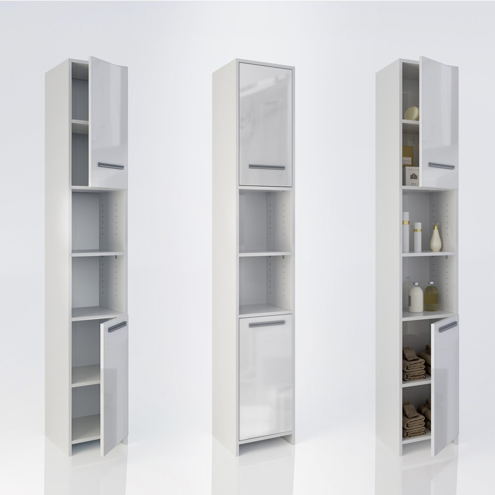 VICCO Badschrank KIKO Weiß Hochglanz - Badezimmerschrank Hochschrank Badregal