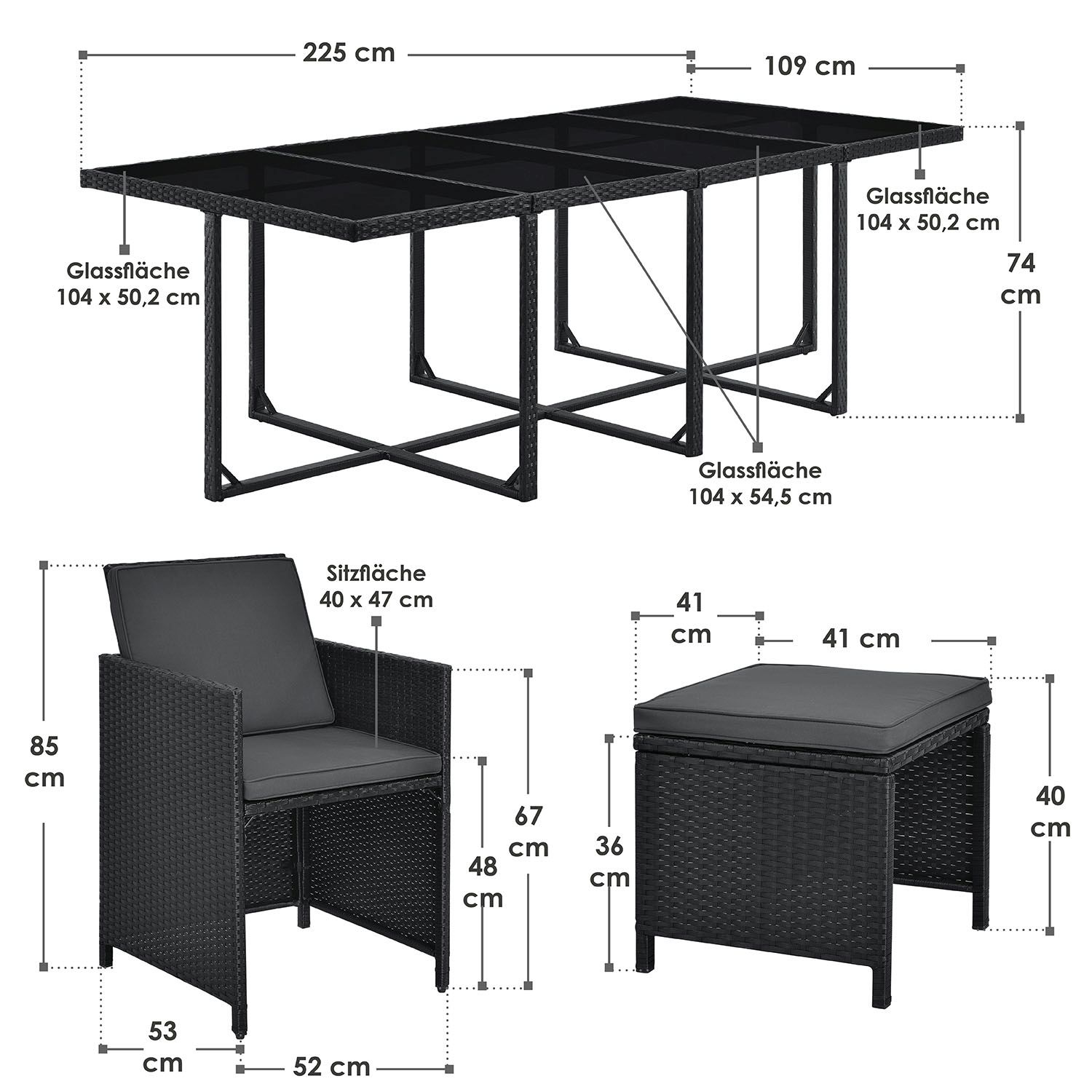 Baracoa XXL polyrotan zwarte diningset