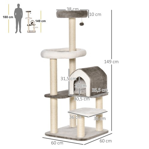 Arranhador PawHut com caverna marrom para gatos grandes