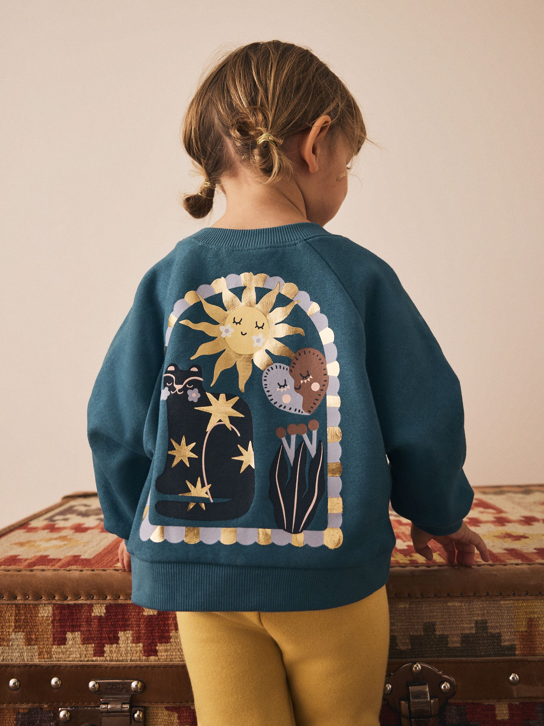 Blauw met hemellichamen - Sweatshirt met ronde hals (3 mnd-7 jr)
