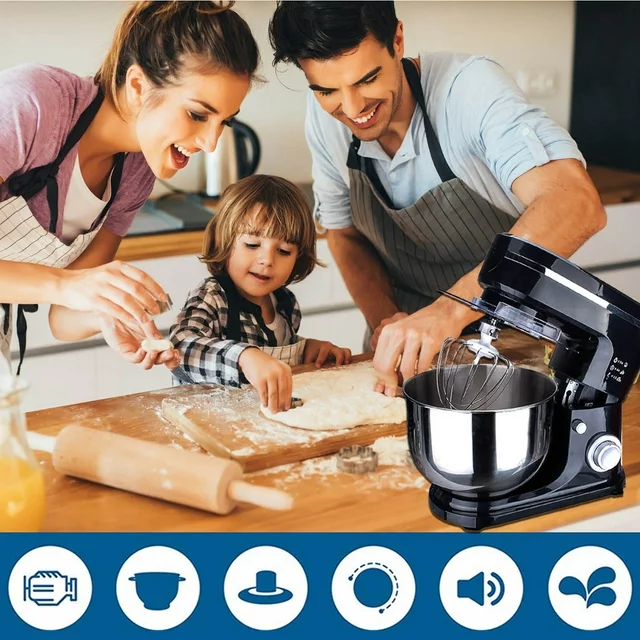Batedeira de pedestal HKEEY, tigela de aço inoxidável de 5,5 litros, batedeira elétrica de cozinha com gancho para massa, batedor de arame e batedor plano.