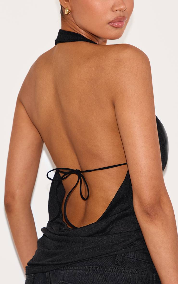 Noir Top Long En Mesh Effet Dévoré Col Bénitier
