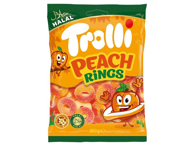 Trolli Gummibonbons Pfirsichringe 100 g Fruchtig-süsse Kaubonbons mit Pfirsichgeschmack