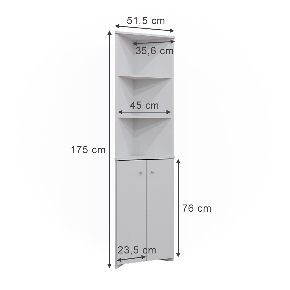 Vicco Badschrank Fynn Weiß 36 x 175 cm Eckschrank 2 Türen