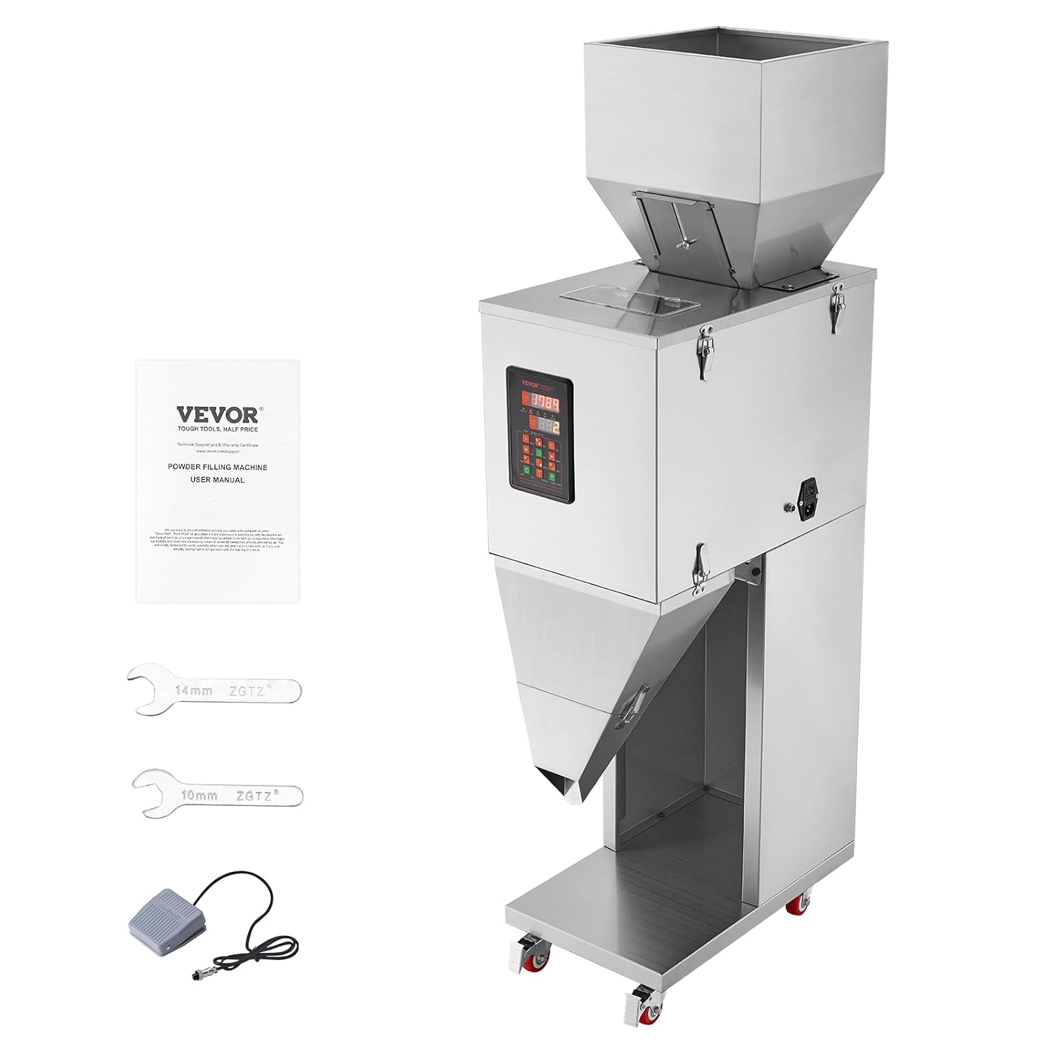 VEVOR Partikelfüllmaschine, 20–5000 g, automatische Füllmaschine mit Fußpedal, Edelstahl-Wiegefüllmaschine, Wiegefüller für Bohnen, Samen, Körner, Tee, Granulatverpackung