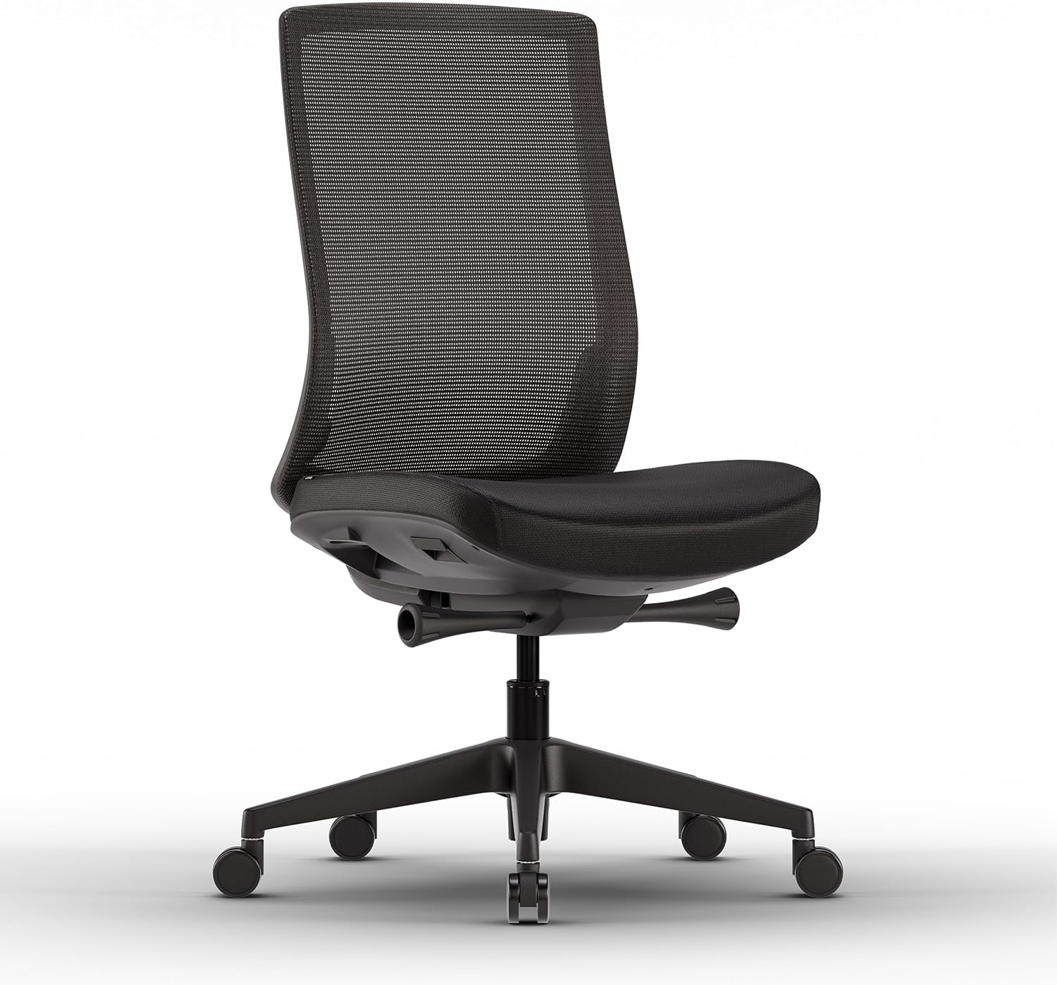 Ergo Bürostuhl Ergonomisch ohne Armlehnen Schwarz | Schreibtischstuhl mit Synchronmechanik, Lordosenstütze & Sitzhöhenverstellung | Bequemer Office Chair, PC & Büro Stuhl | Flexibler Drehstuhl