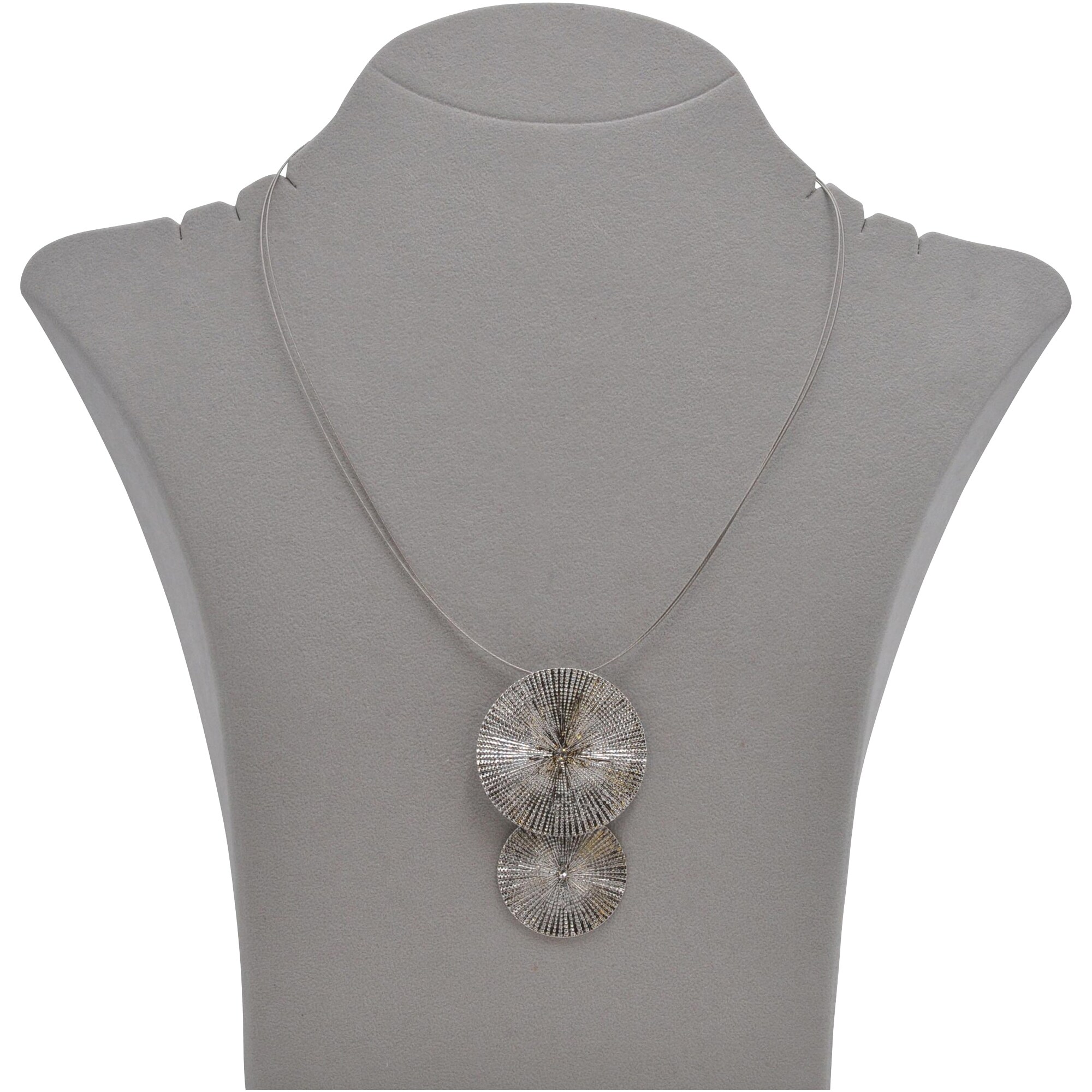 Steuer Modeschmuck Anhänger mit Kette Metall Anhänger aus 2 Scheiben an Draht, mit Glasstein