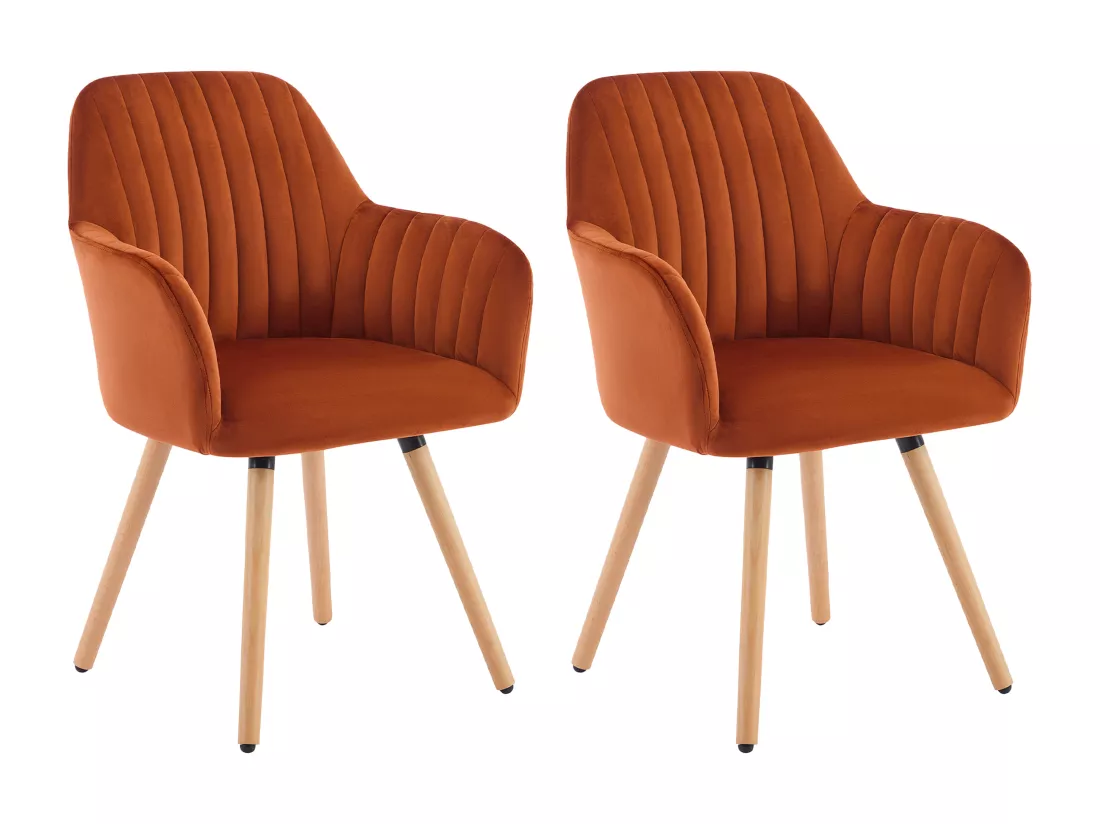 Lot de 2 chaises avec accoudoirs en velours et métal effet bois - Terracotta - ELEANA