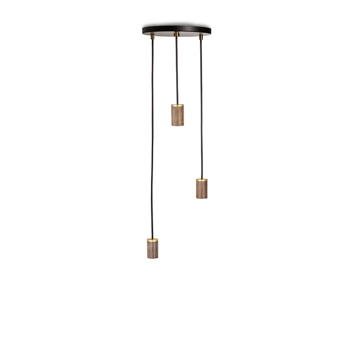 Tala - Brass Triple Pendelleuchte, schwarz / Walnuss / Messing