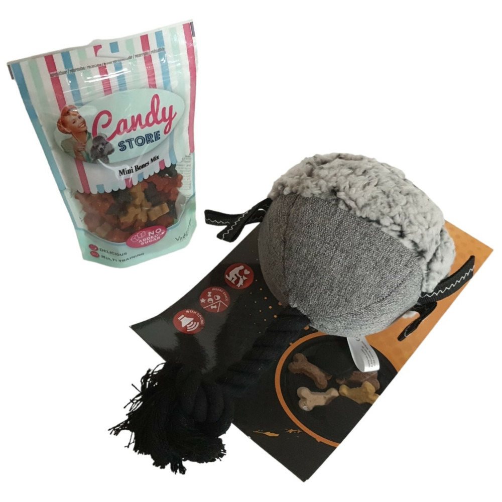 Jouet peluche balle distributrice avec friandises 180 g pour chien