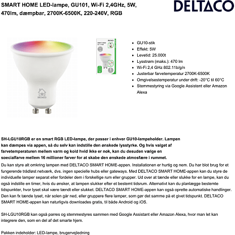 Deltaco Smart dæmpbar LED-pære GU10