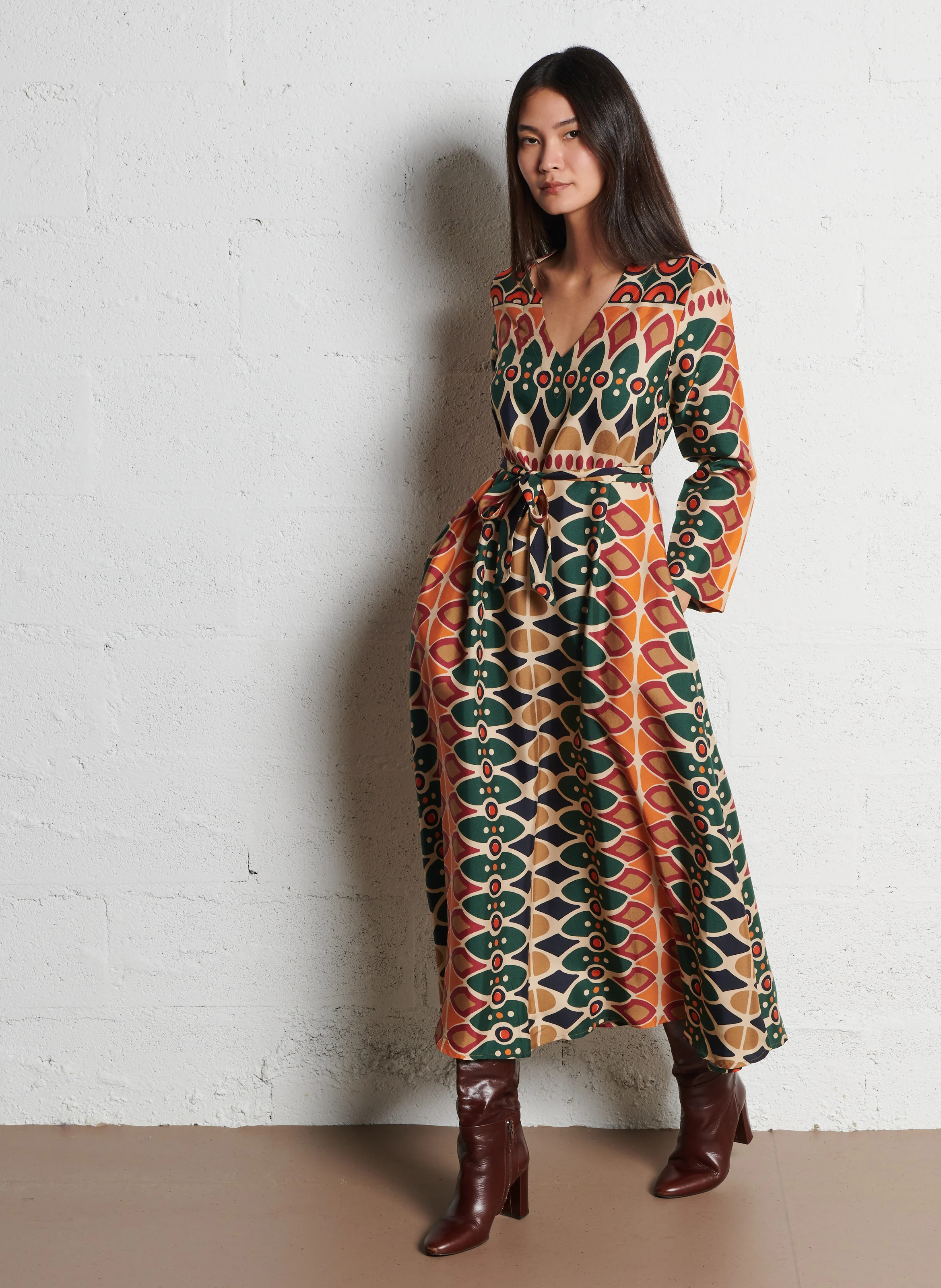 CLELIA - Robe longue évasée imprimée| Multicolore