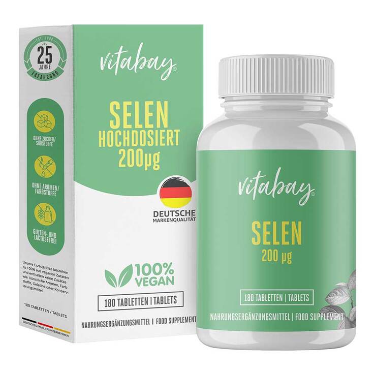 Selen 200 µg hochdosiert + vegan Tabletten, 180 St