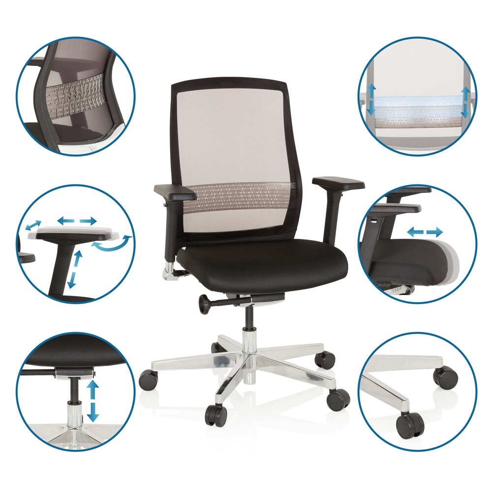 High End Bürostuhl FOUNTAINE Stoff/Netzstoff mit Armlehnen (höhenverstellbar) hjh OFFICE