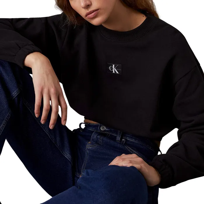 Calvin Klein Woven Label Cropped Crewneck Sweater Dames