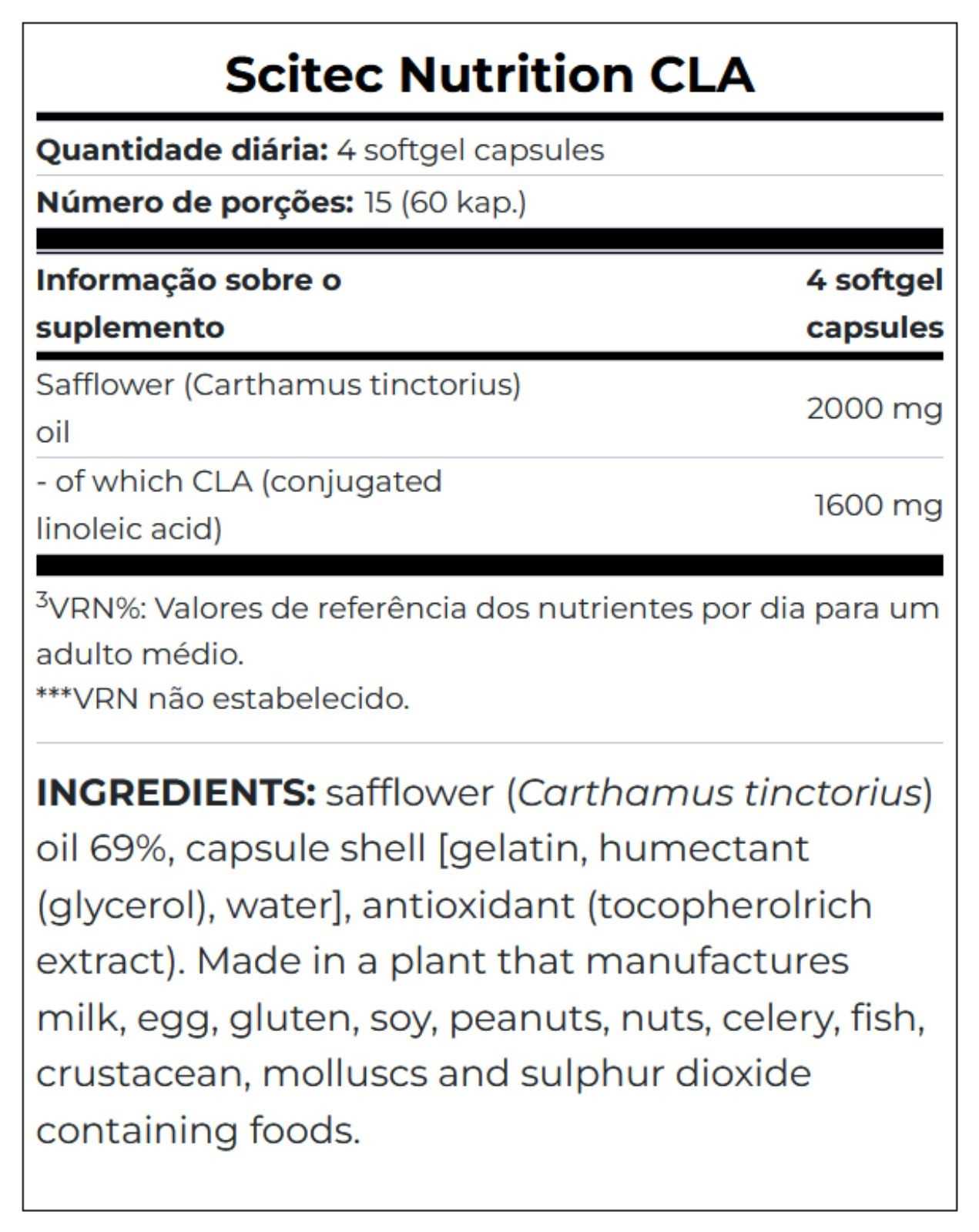Scitec Nutrition CLA nova fórmula - 60 cápsulas gelatinosas
