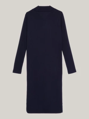 Vestido midi canelado com gola alta falsa