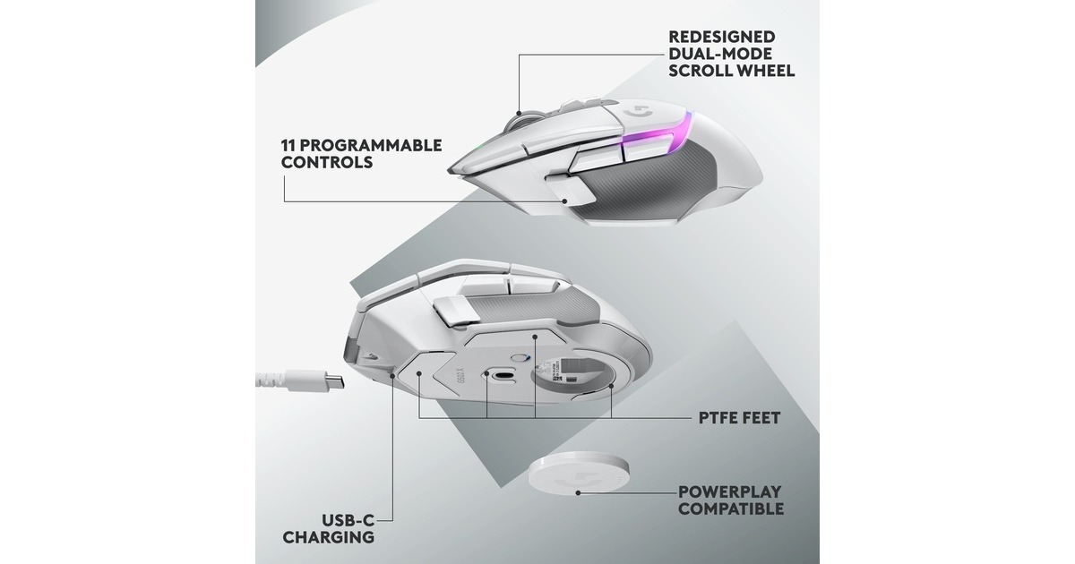 LogitechG502 X PLUS LIGHTSPEED gaming muis  (Wit, 100 - 25.600 dpi, RGB leds)