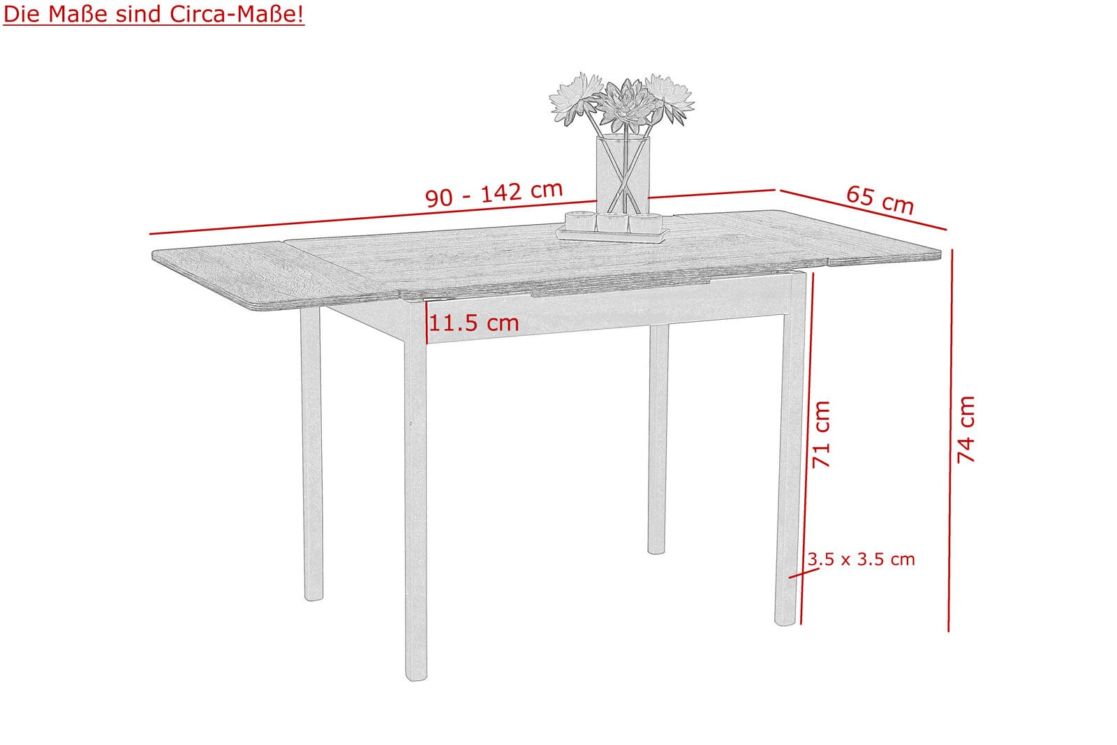 Küchentisch Kiel weiß/Holzdekor Sonoma Eiche 90 (142)x76x65