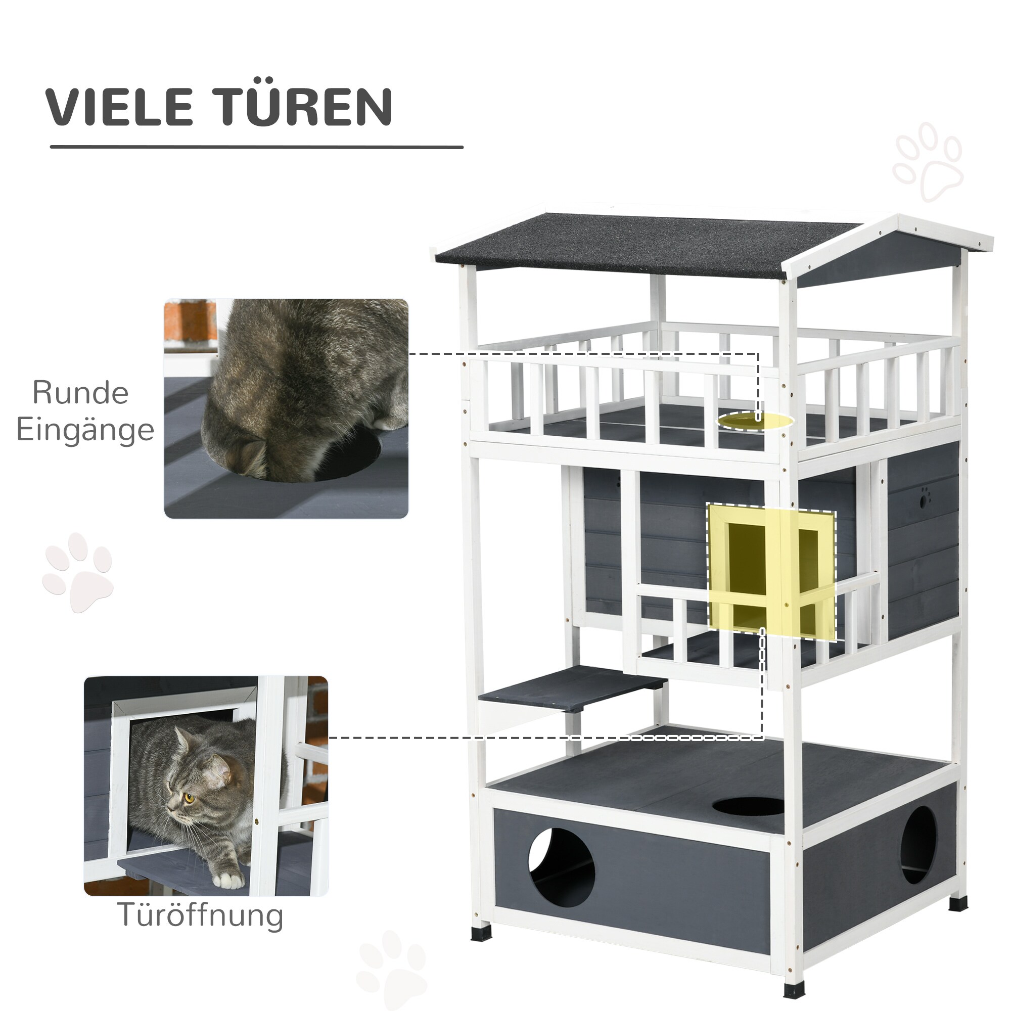 PawHut Katzenhaus 4-stöckig 78 x 76 x 140 cm (BxTxH)
