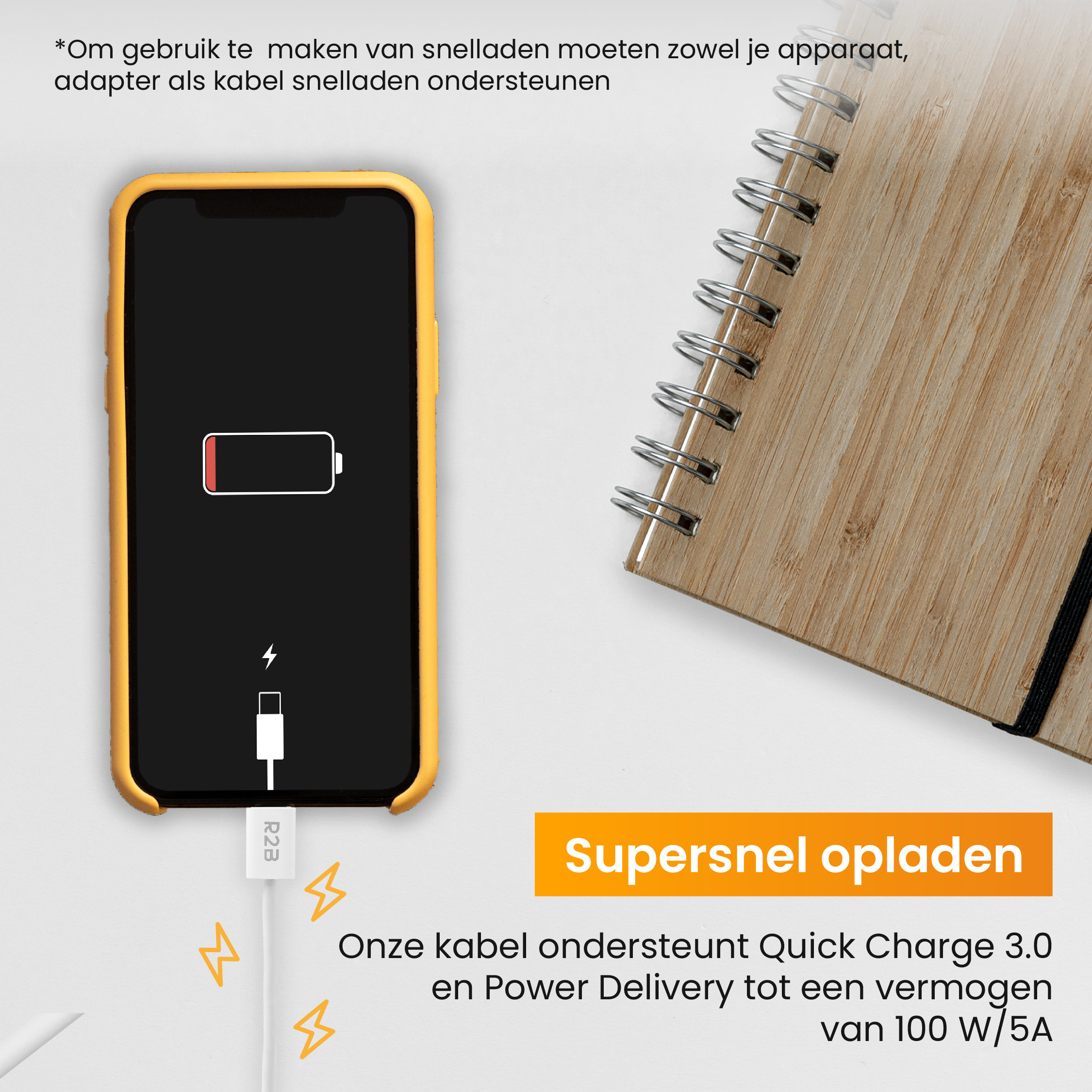 R2B 1 Meter Witte USB-A naar Lightning Kabel