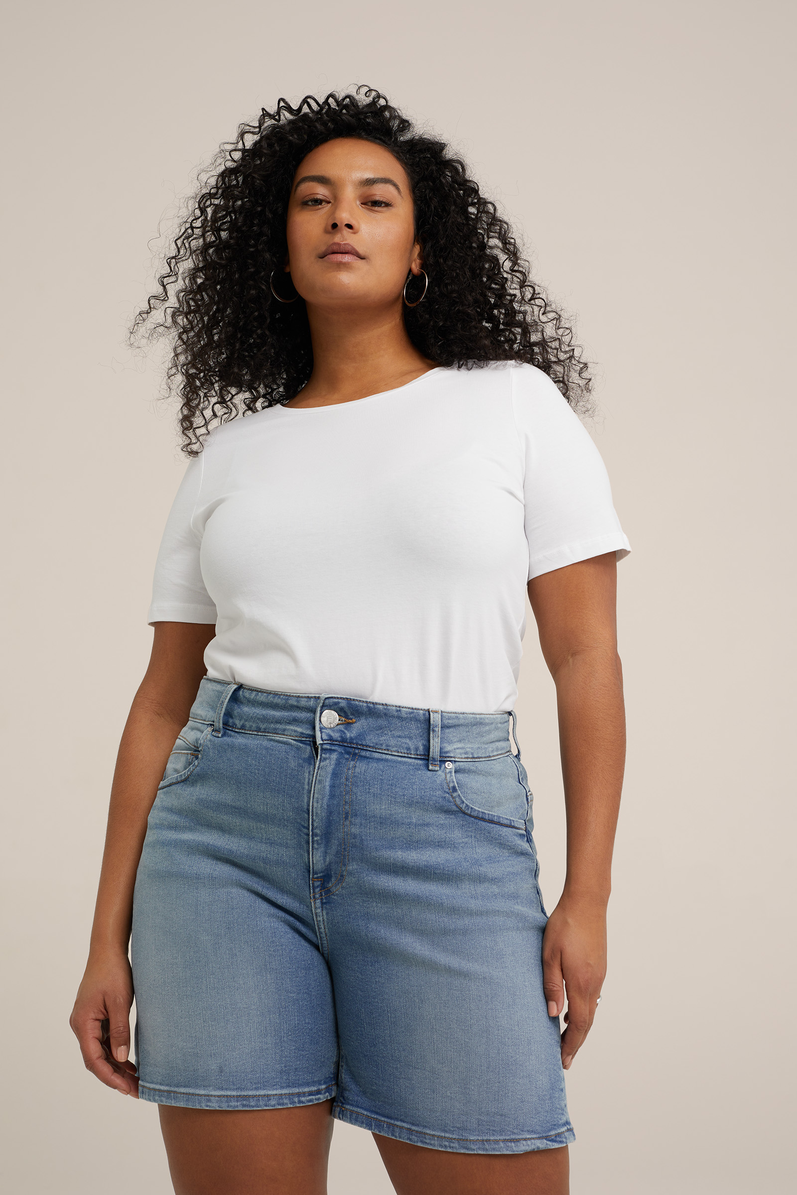 high rise denim short met comfortstretch - Curve Blue Ridge Lichtblauw