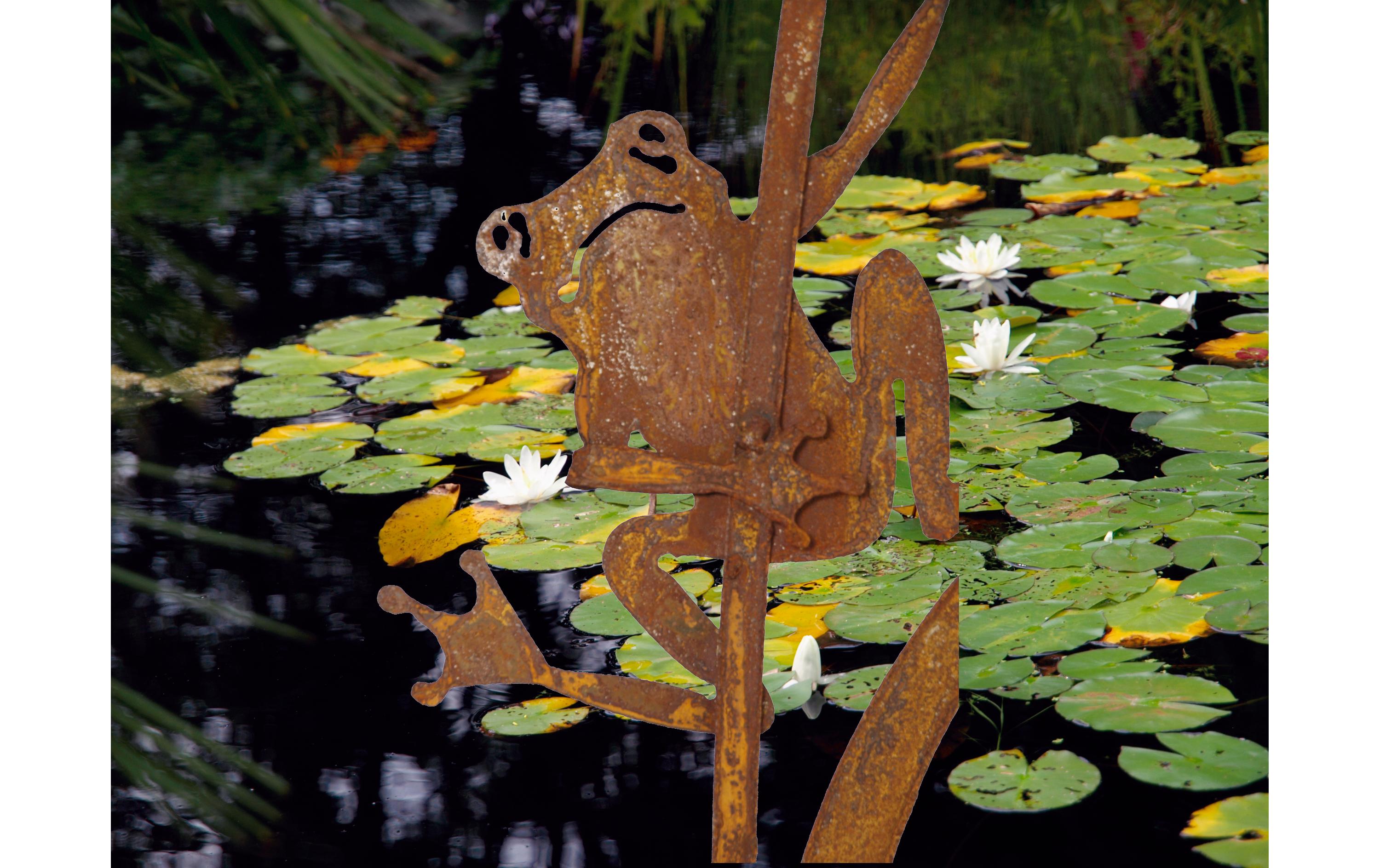 Gartenstecker Frosch an Schilfkolben, 90 cmGartendeko zum Stecken