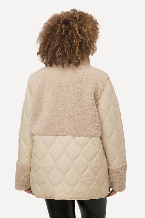 Steppjacke, Teddyanteil, Stehkragen, A-Linie, Patchlook