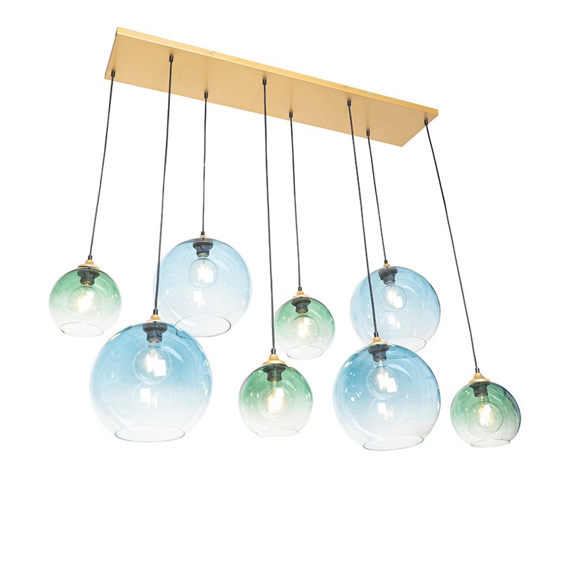 Smart hanglamp messing met blauw en groen glas 8-lichts incl. 8 Wifi G95 - Sandra