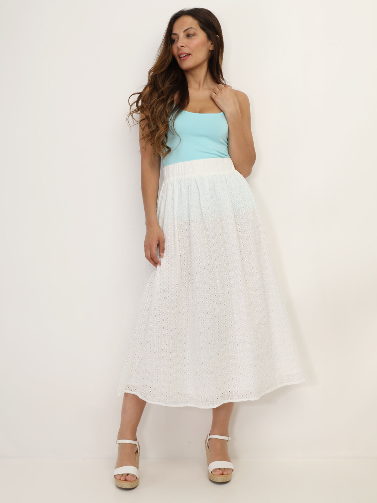 Jupe à broderie anglaise- Blanc