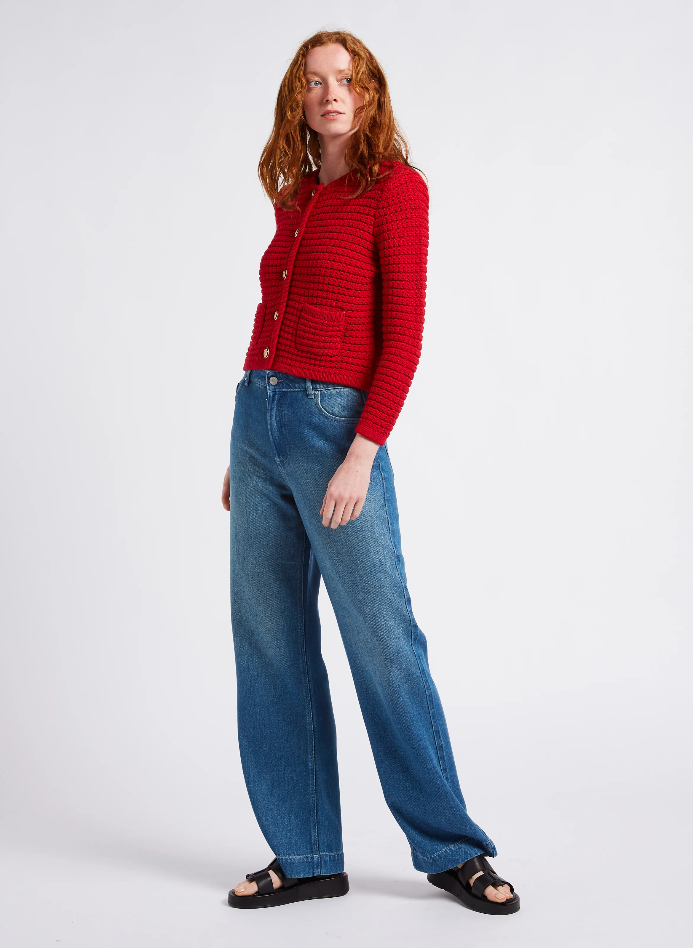Jean large taille haute| Bleu