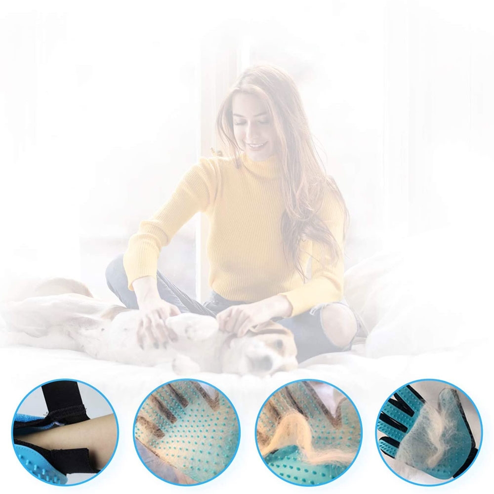 2in1 Haustier Pflegehandschuh Katzen Massage Handschuh Hunde Fellbürste - Blau / Schwarz