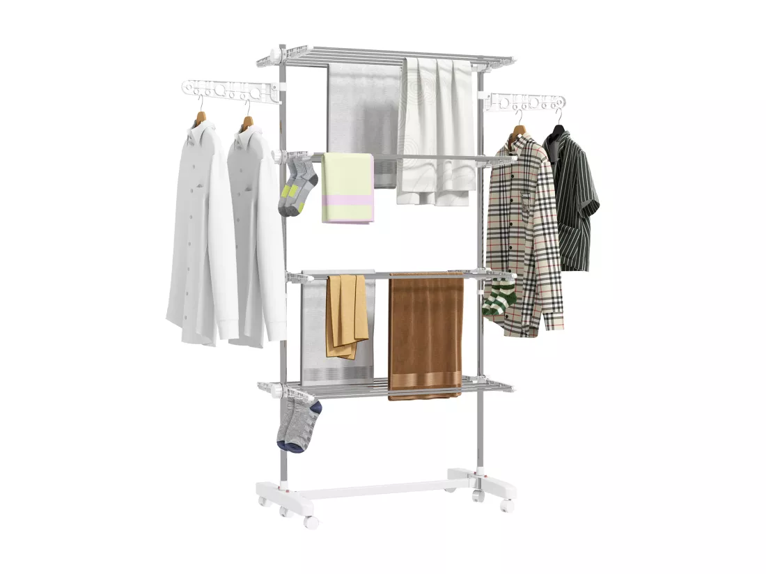 Séchoir à linge étendoir pliable ailes latérales sur 4 niveaux