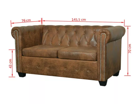 Canapé Chesterfield 2 places cuir artificiel marron
