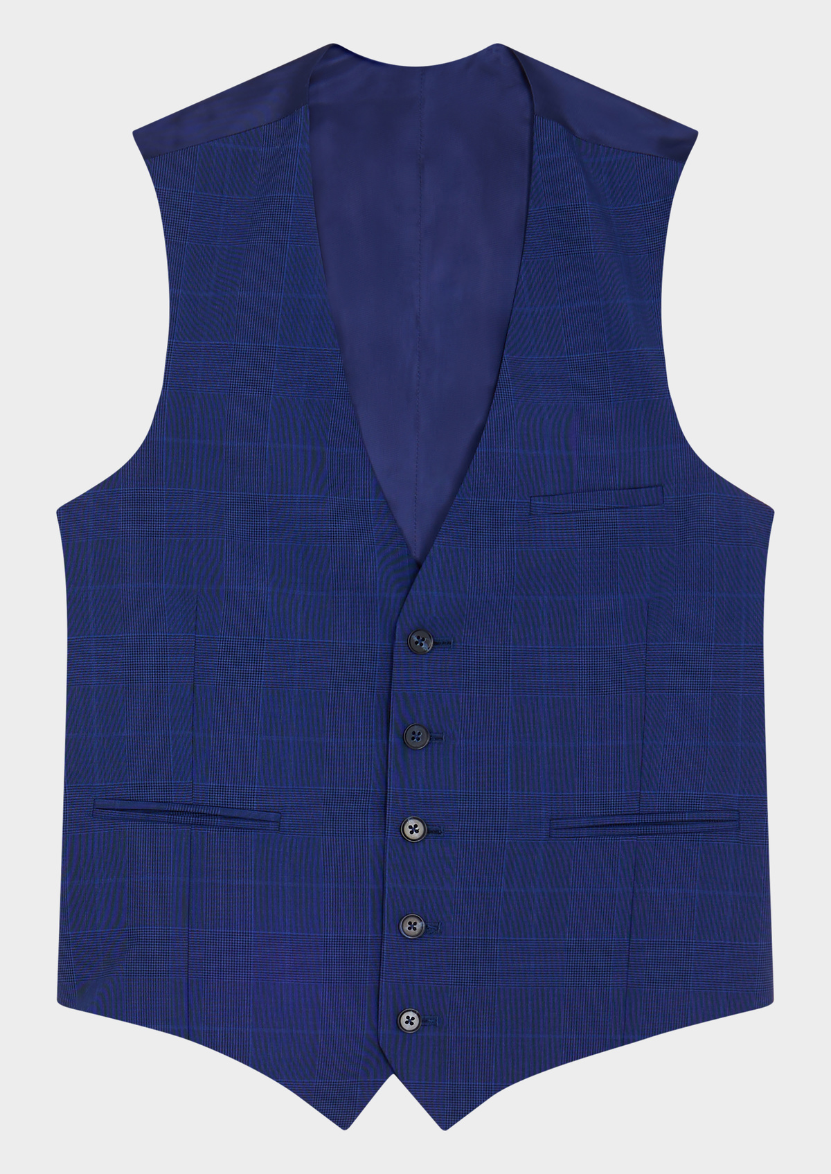 Gilet de costume en laine et soie bleu cobalt Prince de Galles