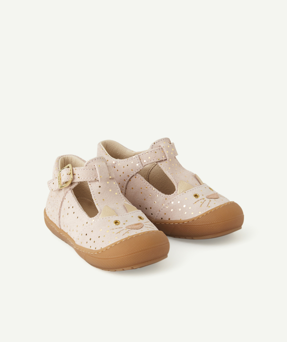 BOPYBOTTINES OUVERTES PREMIERS PAS BÉBÉ EN CUIR BEIGE AVEC POIS