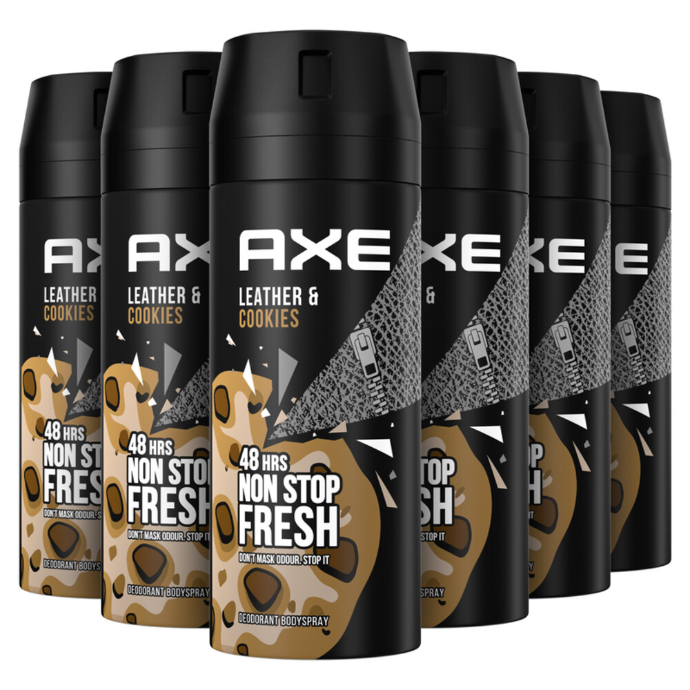 6x Axe Deodorant Bodyspray Collision Leer en Koekjes150 ml