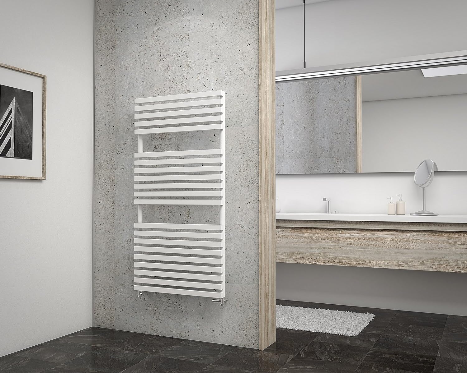 Schulte Bad-Heizkörper Genf, 118x60 cm, 717 Watt, Anschluss unten, alpin-weiß, Design-Heizkörper für Zweirohrsysteme