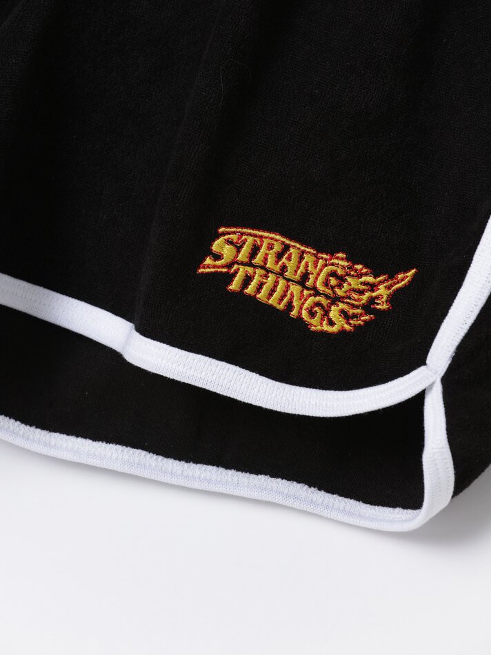 Shorts de tecido atoalhado Stranger Things da Netflix - Preto