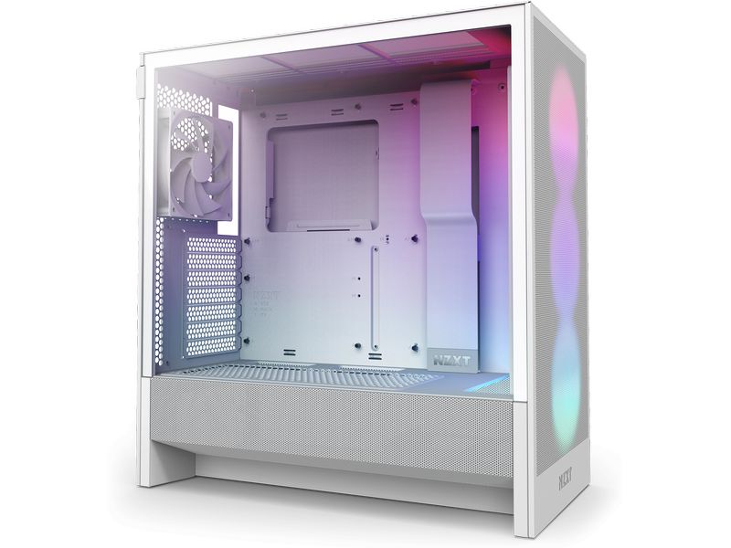 NZXT PC-Gehäuse H5 Flow RGB Weiss Kompaktes Mid-Tower-Gehäuse mit Seitenfenster und RGB-Lüftern