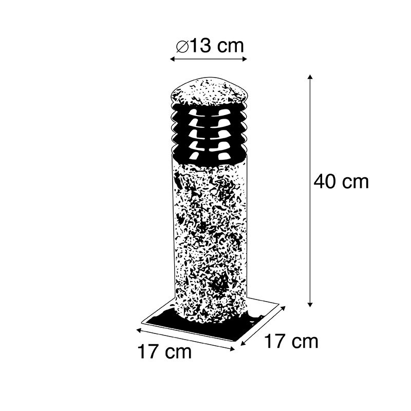 Buitenlamp graniet met grondpin en kabelmof 40cm IP55 - Happy