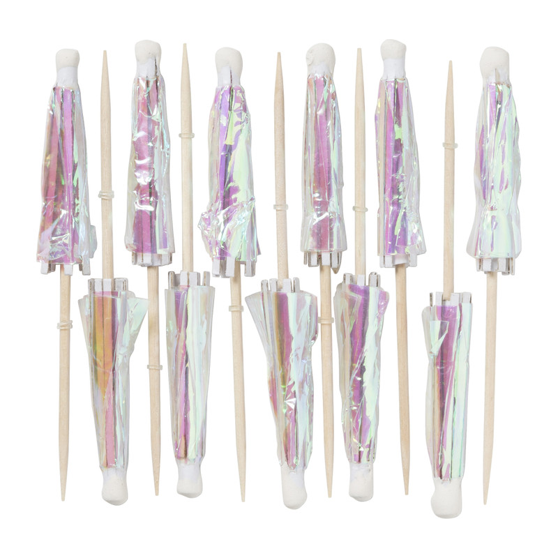 Cocktail parapluutjes iriserend - set van 12