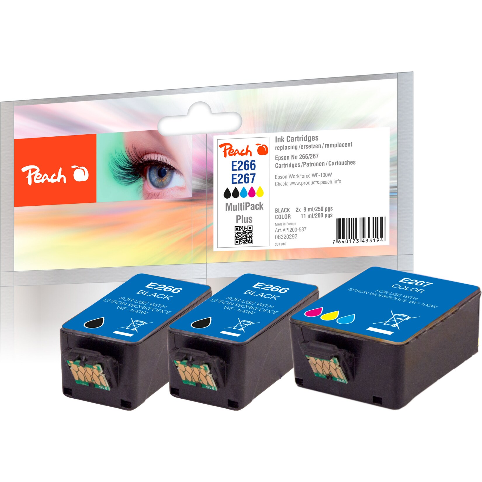 Peach E2663 Druckerpatronen (2*bk, col) ersetzt Epson No. 266*2, No. 277, C13T26614010*2, C13T26704010 für z.B. Epson WorkForce WF -100 W